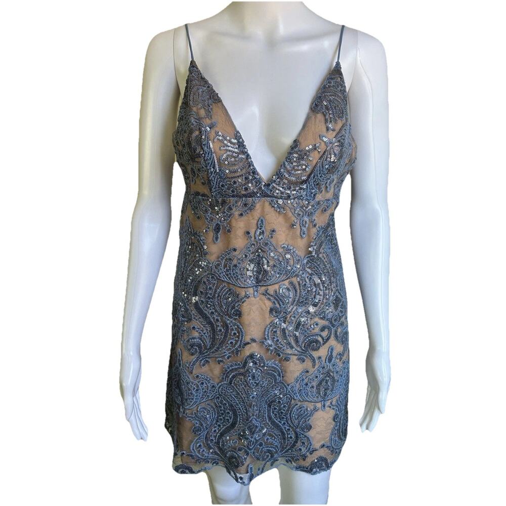 Free People Sundown Mini Dress NWT Size 2 Blue Sequin Embroidered Boho Party - Picture 15 of 15